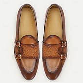baratos Mocassins de couro premium-mocassins masculinos de couro marrom com fivela dupla e padrão de crocodilo – sapatos sociais de couro de vaca premium para uso formal e casual