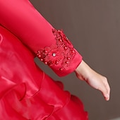 preiswerte Partykleider-kinderkleidung Mädchen Party Kleid Blume Langarm Hochzeit Besondere Anlässe Patchwork Zip bezaubernd Süß Baumwolle Polyester Asymmetrisch abendkleider Sommer Frühling Herbst 4-13 Jahre Weiß Rosa Rote
