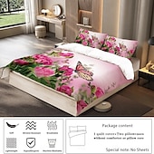 economico Set copripiumino-fiori farfalle piante fiori stampe set di tre pezzi piumone per camera da letto hotel camera degli ospiti biancheria da letto set comodo 1 set piumone 2 federe set letto matrimoniale set da 2 pezzi