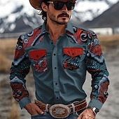 economico camicie western da uomo-Per uomo Floreale Camicia Western Camicia da cowboy Manica Lunga Western Sport Primavera Autunno Collo ripiegato Patchwork Giallo Rosso Marrone Verde Grigio