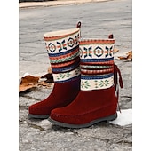 cheap Ankle Boots-Women&#039;s Retro Knit Pattern Winter Boots – Suede Upper with Tribal Design and Warm Lining, Ideal for Cold Weather and Casual Outfits