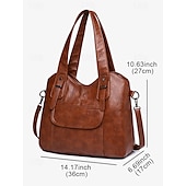cheap Handbag &amp; Totes-Women&#039;s Vintage Brown Faux Leather Tote Bag with Dual Handles and Adjustable Crossbody Strap – Spacious and Stylish for Everyday Use