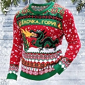 preiswerte Herrenpullover-Herren Jacquard-Pullover Hässlicher Weihnachtspullover Pullover Weihnachtspullover Stricken Drache Rundhalsausschnitt Weihnachten Strickware Party Weihnachten Bekleidung Winter Frühling &amp; Herbst Rote