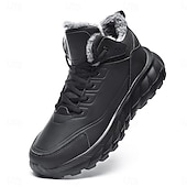 abordables Botas de invierno y nieve-Botas de nieve de invierno negras para hombre: botas de senderismo impermeables, forradas con piel, con cordones y suela antideslizante para climas fríos