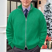 preiswerte Herren Strickjacke-Herren Weihnachtspullover Strickjacke Zip Pullover Reißverschluss Pullover Jacke Strickpullover Grobstricken Stricken Zip Gerippt Feste Farbe Stehkragen Weihnachten Strickware Freizeitskleidung