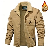 cheap Men&#039;s Graphic Jackets &amp; Coats-Men&#039;s Animal Horse Embroidered Fleece Jacket Sherpa Trucker Jacket Work Cargo Jacket Turn-Down Collar Warm Winter Cotton Jacket Vintage Casual Sports Outdoor Coat Multi-Pockets