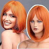 abordables Perruques Synthétiques Sans Bonnet-perruque bob avec frange perruques courtes bob pour femmes perruque synthétique courte résistante à la chaleur aspect naturel pour une utilisation quotidienne, une fête et un cosplay