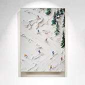 preiswerte Abstrakte Gemälde-handgemaltes 3D weißes Schneefeld Skifahren Leinwand Handgemälde Original Skifahrer Geschenk personalisiertes Winter Dekor strukturiertes Messergemälde Skikunst weißer Kiefernrahmen fertig zum