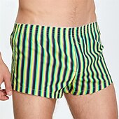 abordables Bóxer de hombre-Hombre 1 pc Boxer Boxers Cintura elástica 100% Algodón Transpirable Suave Cómodo Raya Tiro Medio Blanco Amarillo