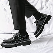abordables Semi-formel-chaussures oxford à plateforme en similicuir verni pour hommes avec semelle crantée épaisse - chaussures formelles et décontractées élégantes pour le bureau, les événements et les fêtes