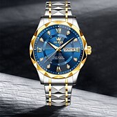 cheap Quartz Watches-New Olevs Brand Men&#039;S Luminous Commercial Business Steel Belt Watch Calendar Week Display Fashion Trend Waterproof Simple Leisure Quartz Watch Diamond-Shaped Mirror Sports Watch