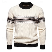 preiswerte Herrenpullover-Herren Pullover Strickpullover Pullover mit Fair-Isle-Muster Gerippt Gedrehtes Stricken Standard Strick Farbblock Rundhalsausschnitt Modisch Basic Freizeitskleidung Verabredung Bekleidung Herbst