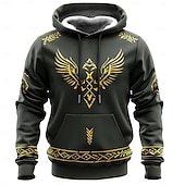 economico Hoodie Etnici Vintage-Per uomo Vichingo Felpe Felpa Soprabiti Felpa con cappuccio Girocollo Di tendenza Stampa 3D Feste Per eventi Abbigliamento di strada Nero A cordoncino Autunno Inverno progettista