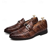 cheap Semi-Formal-Men&#039;s Red Crocodile-Embossed Faux Leather Loafers – Luxury Slip-On Shoes with Sleek Metal Buckle Accent for Formal and Business Wear