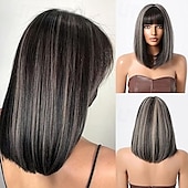 levne Syntetické trendy paruky-Bob paruka s ofinou syntetická paruka po ramena pro ženy z tepelně odolného vlákna