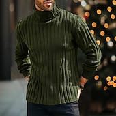preiswerte Herrenpullover-Herren Rollkragenpulli Pullover Gerippt Stricken Standard Strick Schmaler Schnitt Glatt Rollkragen Moderne zeitgenössische Arbeit Freizeitskleidung Bekleidung Winter Frühling &amp; Herbst Schwarz Blau M