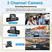 cheap Car DVR-3 Lens Car Video Recorder Motion Detection HD 1080P Vehicle Driving Recorder G-Sensor Auto Video Camera LCD Display Night Vision