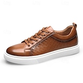 economico Sneakers da uomo-sneakers da uomo in similpelle intrecciata marrone - design casual con lacci e comoda suola bianca per l&#039;uso quotidiano