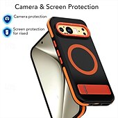 お買い得  その他のスマホケース-電話 ケース 用途 グーグル ピクセル9プロ ピクセル9プロXL ピクセル9 バックカバー スタンド付き 磁石バックル 耐衝撃 レトロ風 PC シリコーン