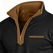 cheap Basic Sweatshirts-Men&#039;s Waffle Sweatshirt Waffle Hoodies Zip Up Sweatshirt Pullover Black Navy Blue Standing Collar Plain Pocket Work Sports &amp; Outdoor Casual Active Vintage Cool Spring Fall Clothing Apparel Hoodies