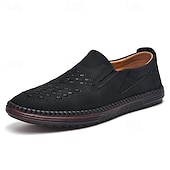 levne Pánské nazouváky a mokasíny-pánské prodyšné slip-on mokasíny - perforovaná ležérní obuv z umělého semiše s tkanými detaily a protiskluzovou podrážkou