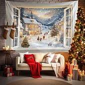 olcso karácsonyi gobelin lóg-karácsonyi díszek függő gobelin ablak kilátás fal művészet karácsonyi nagy kárpit falfestmény dekoráció fénykép háttér takaró függöny otthon hálószoba nappali dekoráció
