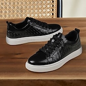 economico Sneakers da uomo-sneakers da uomo in similpelle intrecciata marrone - design casual con lacci e comoda suola bianca per l&#039;uso quotidiano