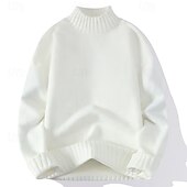preiswerte Herrenpullover-Herren Pullover Rollkragenpullover für Herren Overall Gerippt Stricken Standard Strick Glatt Rollkragen Moderne zeitgenössische Arbeit Freizeitskleidung Bekleidung Winter Schwarz Weiß M L XL