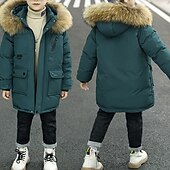 billiga Boy&amp;#39;s Downs &amp;amp; Pufferjacka-Barn Pojkar Hoodiejacka Pufferjacka Ytterkläder Ensfärgat Långärmad Ficka Täcka Utomhus Dagligen Grundläggande Svart Blå Grön Höst Vinter 4 år +