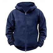 economico felpe con cappuccio da uomo di base-Per uomo Felpa con cappuccio Felpa con cappuccio a zip intera Felpa con cappuccio tattica Nero Blu marino Cachi Grigio Con cappuccio Liscio Compatto Sportivo Giornaliero Streetwear Fantastico