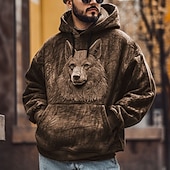 economico Felpe da Caccia-Per uomo Lupo Felpe con cappuccio Felpa Moda Cool Manica Lunga Girocollo Feste Ferie Abbigliamento casual alla moda Nero Marrone Coulisse Autunno Inverno progettista