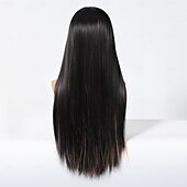 baratos Perucas Sintéticas sem Touca-Perucas sintéticas Uniformes Trajes de carreira Princesa Liso Kinky Liso Parte do meio Corte em Camadas Com Franjas Fabrico à Máquina Peruca 26 polegadas Preto Cabelo Sintético Mulheres Fantasias