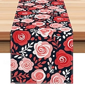 abordables Chemins de Table-chemin de table de Saint-Valentin, décoration de table florale romantique avec un élégant motif de rose, parfait pour ajouter une touche d&#039;amour et d&#039;élégance à votre dîner de Saint-Valentin