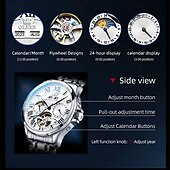 cheap Mechanical Watches-New Olevs Brand Men&#039;S Business Stainless Steel Band Watch Moon Phase Double Calendar 24-Hour Indication Automatic Mechanical Watch Simple Leisure Sports Men&#039;S Wristwatch