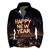 abordables Sudaderas 3D para hombre-Año Nuevo Hombre Graphic Feliz año nuevo Sudaderas Sudadera con un cuarto de cremallera Manga Larga Camisa de entrenamiento Escote Chino Diario Casual retro de la vendimia Impresión 3D Vacaciones