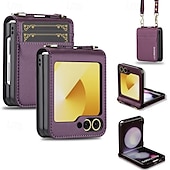 economico Cover Samsung-telefono Custodia Per Samsung Galaxy Z Flip 7 Z Flip 6 Z Flip 5 Z Flip 4 Z Flip 3 Copertura Posteriore con Cordino Slot per Carte Resistente agli urti Retrò TPU Pelle PU