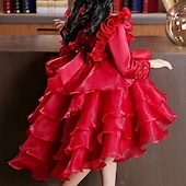 preiswerte Partykleider-kinderkleidung Mädchen Party Kleid Blume Langarm Hochzeit Besondere Anlässe Patchwork Zip bezaubernd Süß Baumwolle Polyester Asymmetrisch abendkleider Sommer Frühling Herbst 4-13 Jahre Weiß Rosa Rote