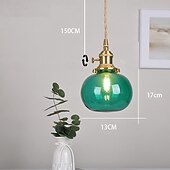 economico Luci a sospensione-lampada a sospensione in vetro soffiato blu bagno lampada a sospensione in vetro verde lampada a sospensione a sfera in vetro trasparente rigato lampada a isola zucca vintage 85-265v