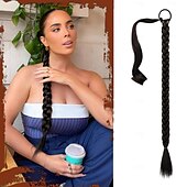 cheap Ponytails-Long Braid Ponytail Extension with Hair Tie Straight Sleek Wrap Around Hair Extensions Braid Pony Tail Fluffy Natural Soft Synthetic Hairpieces for Women Daily Wear