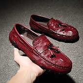 billige Semi-formell-burgunder loafers med krokodillemønster for menn med duskdetalj og sklisikker såle - luksuriøse slip-on sko for fritids- og formell bruk