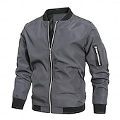 cheap Men&#039;s Jackets &amp; Coats-Men&#039;s Bomber Jacket Transition Jacket Going out Pocket All Seasons Plain Classic Stand Collar Regular Black Navy Blue Gray Jacket