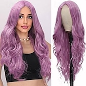 economico Parrucche trendy sintetiche-parrucca lunga parrucche ondulate per donne parte centrale parrucche ricce parrucca sintetica riccia naturale parrucche cosplay in fibra resistente al calore per uso quotidiano alle feste
