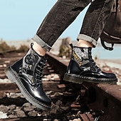 abordables Botas de combate-Botas de combate de piel sintética patentada para hombre: diseño con cordones de estilo militar con detalles de camuflaje, suela resistente para uso al aire libre y casual