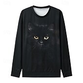 お買い得  グラフィックショップ スウェットシャツ &amp; フーディ-レディース プラスサイズ スウェットシャツ プルオーバー ポリエステル キャットストリート カジュアル ベーシック ラウンドネック 長袖 トップス マイクロエラスティック 秋&amp;amp;冬に快適、通気性のある柔らかい生地