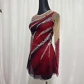 cheap Figure Skating Dresses-Figure skating costumes for adults and children customized red spandex mesh grading performance costumes competition training rhinestone women&#039;s skirts performance costumes