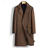 billiga Trenchcoat för män-Herr Rock Trenchcoat Lång trenchcoat Dagligen Semester Höst vinter Polyester Vindtät Mjuk Ytterkläder Kläder Mode Klassisk Slät Ficka Kavajslag Dubbelknäppt