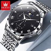 levne Quartz hodinky-OLEVS Muži Křemenný Módní Hodinky na běžné nošení Wristwatch Zobrazení fáze měsíce Svítící Kalendář VODĚODOLNÝ Ocel Hodinky