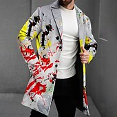 billiga Jackor och kappor med tryck för män-Herr Oljemålning Fleece-jacka Kappa Termisk Bekväm Artistisk Ledigt Utomhus Gata Dagliga kläder Knappar 3D-utskrift Framficka Vinter Nedvikt Långärmad Grå