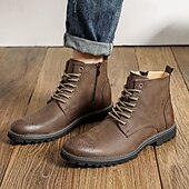 levne Kotníkové boty-pánské hnědé šněrovací kotníkové boty z umělé kůže s brogue detailem a robustní podrážkou – klasický a odolný outdoorový styl