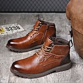 levne Kotníkové boty-pánské vintage hnědé kotníkové boty z umělé kůže – klasický šněrovací design s robustní podrážkou pro práci i běžné nošení